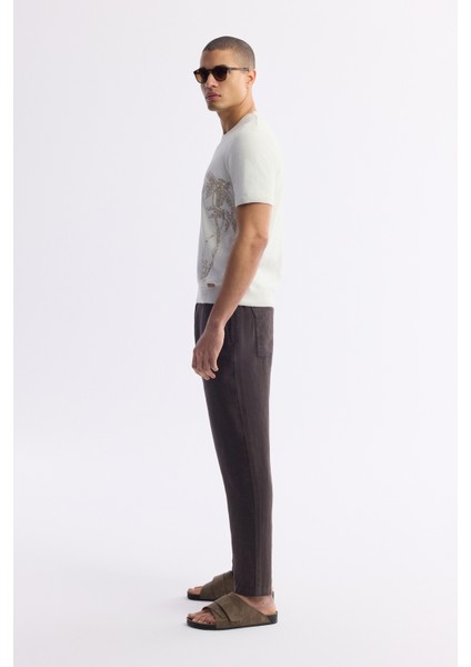 Erkek Ekru Bisiklet Yaka Pamuklu Triko Regular Fit T-Shirt A51Y5012 modelleri