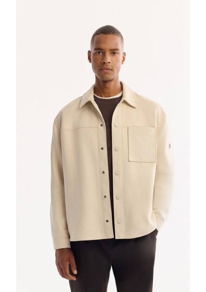 Erkek Bej Klasik Yaka Soft Touch Süet Dokulu Comfort Fit Gömlek Ceket A52Y6004