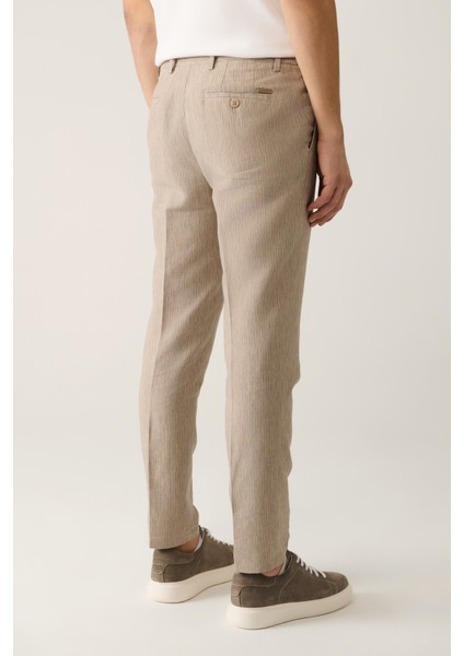 Erkek Vizon Yandan CepliKeten Karışımlı Relaxed Fit Pantolon A41Y3260 indirimleri