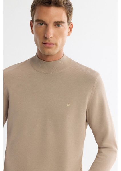 Erkek Vizon Yarım Balıkçı Yaka Rayon Triko Regular Fit Kazak A42Y5100 modelleri