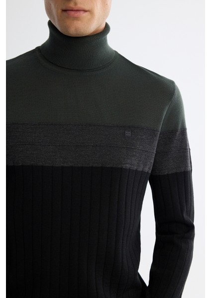 Erkek Haki Tam Balıkçı Yaka Blok Renkli Yün Karışımlı Regular Fit Kazak A42Y5013 fiyatları