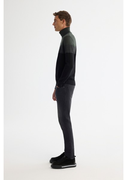 Erkek Haki Tam Balıkçı Yaka Blok Renkli Yün Karışımlı Regular Fit Kazak A42Y5013 modelleri