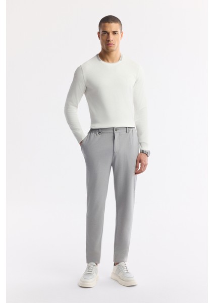 Erkek Gri Yan Cepli Beli Lastikli Bi-Stretch Comfort Slim Fit Teknik Kumaş Pantolon A51Y3201