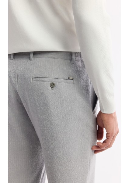 Erkek Gri Yan Cepli Beli Lastikli Bi-Stretch Comfort Slim Fit Teknik Kumaş Pantolon A51Y3201