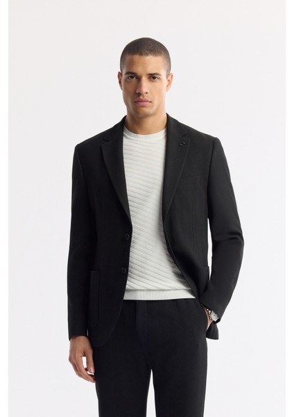 Erkek Siyah Mono Yaka Viskon Karışımlı Hafif Bi-Stretch Blazer Comfort Slim Fit Ceket A51Y4011
