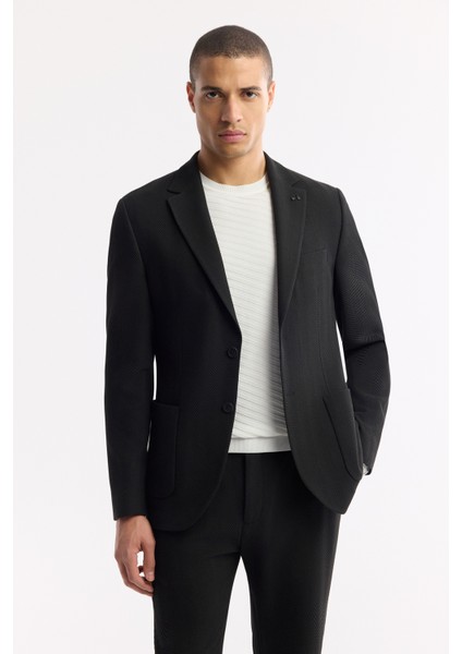 Erkek Siyah Mono Yaka Viskon Karışımlı Hafif Bi-Stretch Blazer Comfort Slim Fit Ceket A51Y4011
