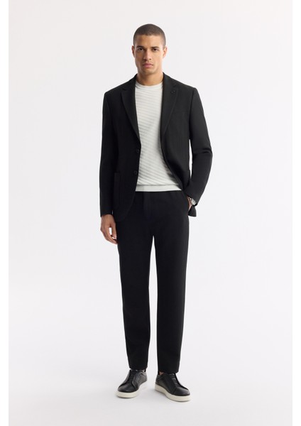 Erkek Siyah Mono Yaka Viskon Karışımlı Hafif Bi-Stretch Blazer Comfort Slim Fit Ceket A51Y4011