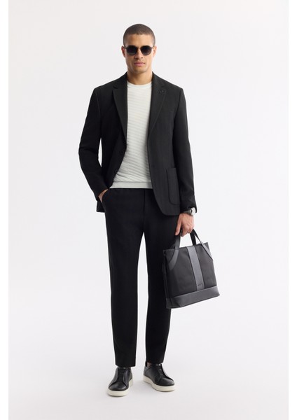 Erkek Siyah Mono Yaka Viskon Karışımlı Hafif Bi-Stretch Blazer Comfort Slim Fit Ceket A51Y4011