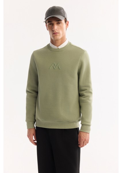 Erkek Yeşil Bisiklet Yaka Pamuklu Şardonlu Baskılı Regular Fit Sweatshirt A52Y1327 indirimleri