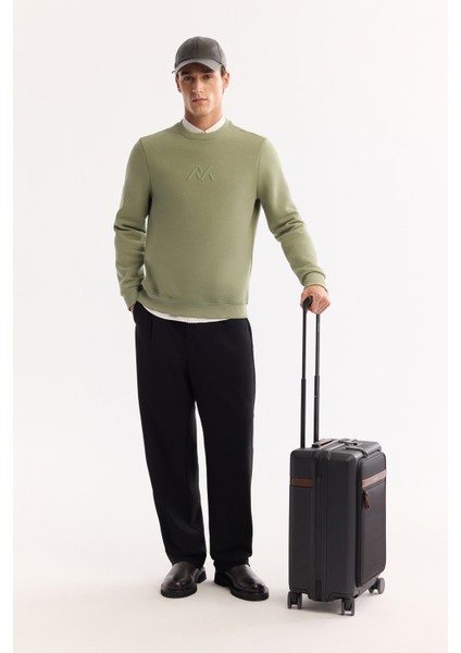 Erkek Yeşil Bisiklet Yaka Pamuklu Şardonlu Baskılı Regular Fit Sweatshirt A52Y1327