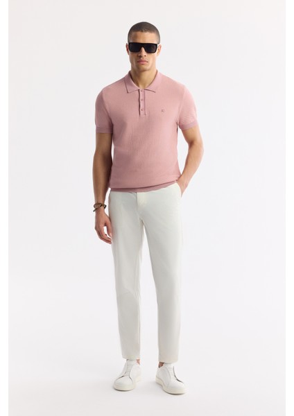 Erkek Pembe Polo Yaka Viskon Karışımlı Basic Triko Regular Fit T-Shirt B005120