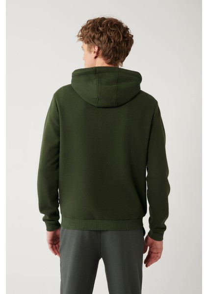 Erkek Haki Kapüşonlu 3 İplik Şardonlu Fermuarlı Regular Fit Sweatshirt E001019 fırsatları