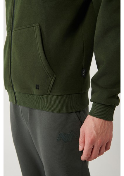 Erkek Haki Kapüşonlu 3 İplik Şardonlu Fermuarlı Regular Fit Sweatshirt E001019 indirimleri