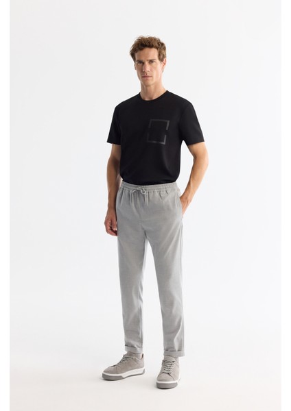 Erkek Gri Beli Lastikli Bağcıklı Duble Paça Jogger Relaxed Fit Pantolon E003000