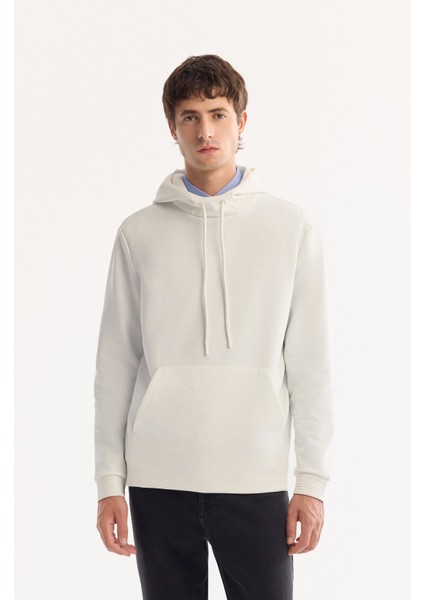 Erkek Ekru Kapüşonlu Pamuklu Bi-Stretch Regular Fit Sweatshirt A52Y1201