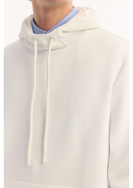 Erkek Ekru Kapüşonlu Pamuklu Bi-Stretch Regular Fit Sweatshirt A52Y1201
