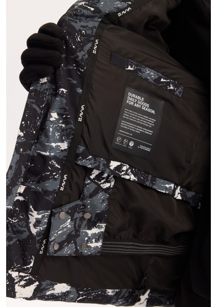 Erkek Siyah Kapüşonlu Su İtici Rüzgar Geçirmez -15 Dereceye Dayanıklı Kayak Montu A52Y6112 fırsatları