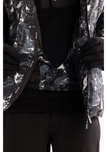 Erkek Siyah Kapüşonlu Su İtici Rüzgar Geçirmez -15 Dereceye Dayanıklı Kayak Montu A52Y6112