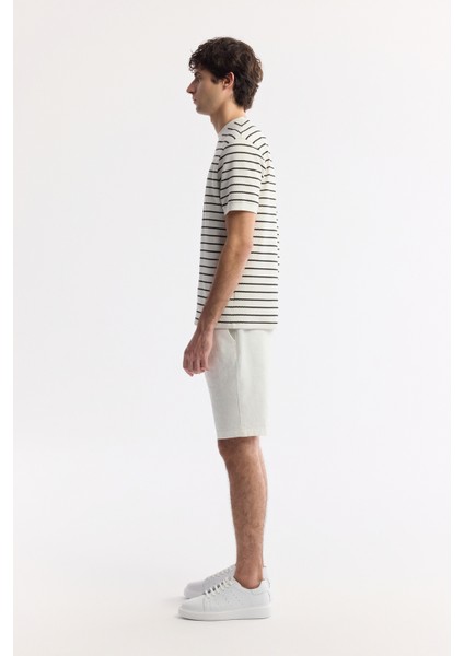 Erkek Beyaz Bisiklet Yaka Çizgili Jakarlı Regular Fit T-Shirt A51Y1149 modelleri