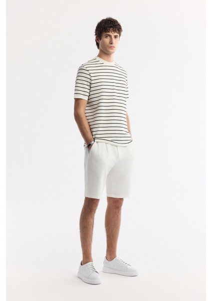 Erkek Beyaz Bisiklet Yaka Çizgili Jakarlı Regular Fit T-Shirt A51Y1149 indirimleri