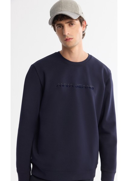 Erkek Lacivert Bisiklet Yaka Pamuklu Baskılı Elastan Regular Fit Sweatshirt A42Y1221 fırsatları