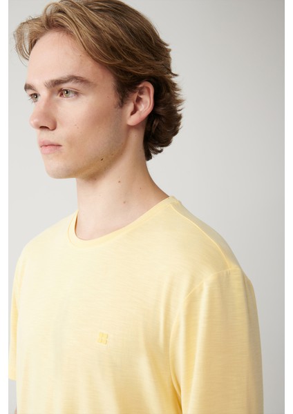 Erkek Sarı Bisiklet Yaka Bi-Stretch Soft Touch Basic Regular Fit T-Shirt B001031 fiyatları