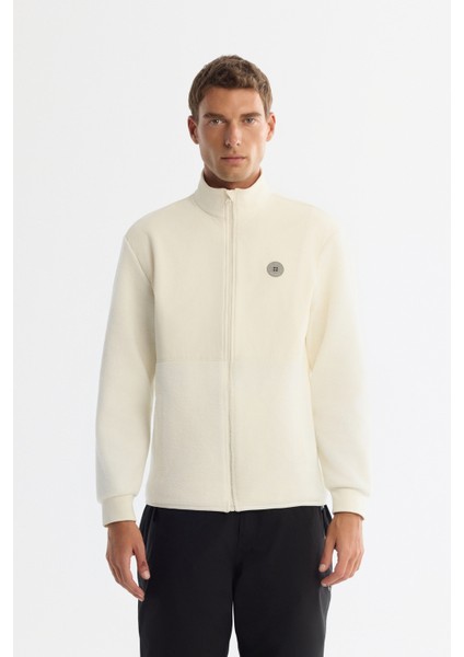 Erkek Ekru Soğuğa Dayanıklı Dik Yaka Fermuarlı Polar Regular Fit Sweatshirt A42Y1311