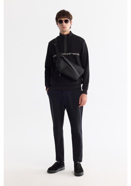 Erkek Siyah Dik Yaka Fermuarlı Baskılı Pamuklu Regular Fit Sweatshirt A42Y1367 indirimleri