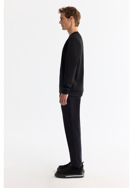 Erkek Siyah Bisiklet Yaka Pamuklu Baskılı Elastan Regular Fit Sweatshirt A42Y1268 modelleri