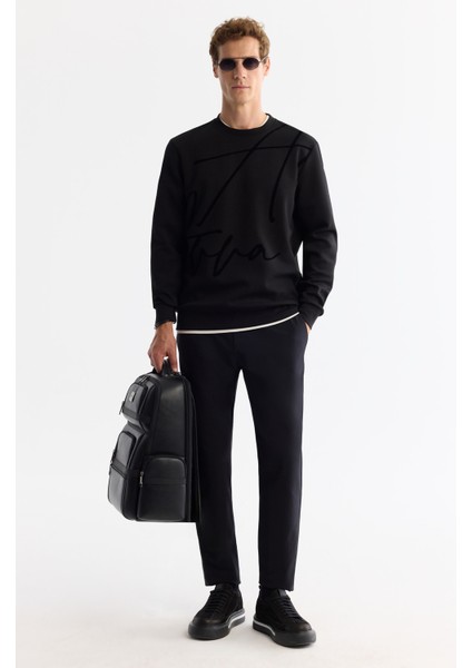 Erkek Siyah Bisiklet Yaka Pamuklu Baskılı Elastan Regular Fit Sweatshirt A42Y1268 indirimleri