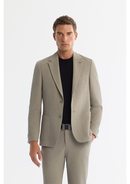 Erkek Vizon Mono Yaka Bi-Stretch Astarsız Blazer Comfort Slim Fit Ceket A42Y4012