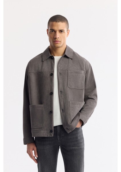 Erkek Antrasit Klasik Yaka Süet Dokulu Regular Fit Gömlek Ceket A51Y6041