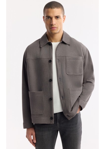 Erkek Antrasit Klasik Yaka Süet Dokulu Regular Fit Gömlek Ceket A51Y6041