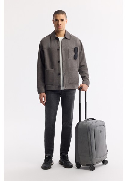 Erkek Antrasit Klasik Yaka Süet Dokulu Regular Fit Gömlek Ceket A51Y6041