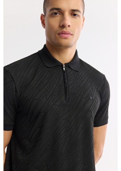 Erkek Siyah Polo Yaka Jakarlı Regular Fit T-Shirt A51Y1090 fiyatları