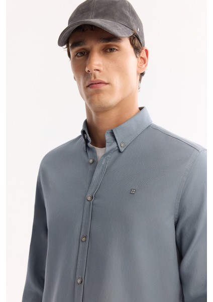 Erkek Petrol Mavi Düğmeli Yaka Pamuklu Soft Touch Regular Fit Gömlek B002036 fiyatları