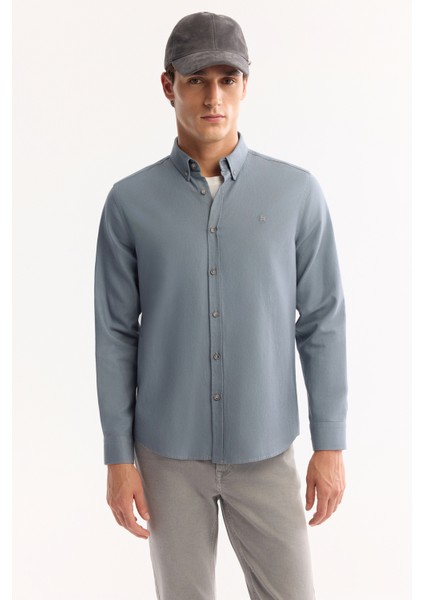 Erkek Petrol Mavi Düğmeli Yaka Pamuklu Soft Touch Regular Fit Gömlek B002036 indirimleri