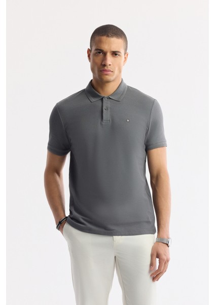 Erkek Antrasit Kıvrılmaz Polo Yaka %100 Pamuk Basic Regular Fit T-Shirt B001032