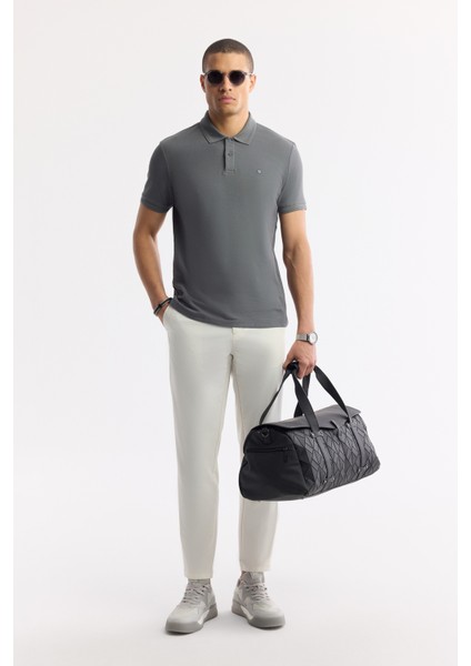 Erkek Antrasit Kıvrılmaz Polo Yaka %100 Pamuk Basic Regular Fit T-Shirt B001032