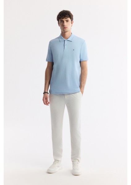 Erkek Açık Mavi Kıvrılmaz Polo Yaka %100 Pamuk Basic Regular Fit T-Shirt B001032