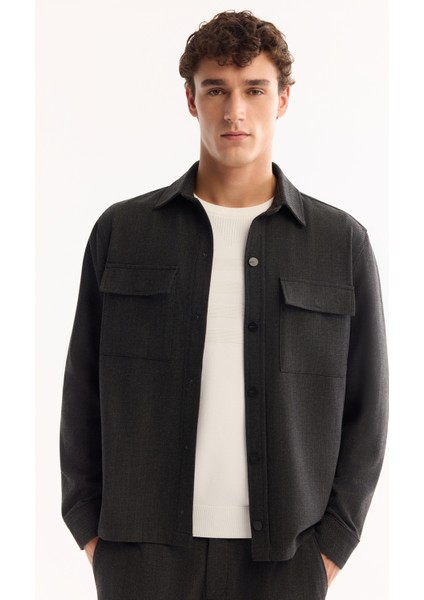 Erkek Antrasit Klasik Yaka Kolay Ütülenen Comfort Fit Gömlek Ceket A52Y2104 indirimleri