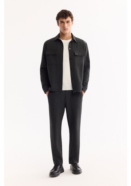 Erkek Antrasit Klasik Yaka Kolay Ütülenen Comfort Fit Gömlek Ceket A52Y2104