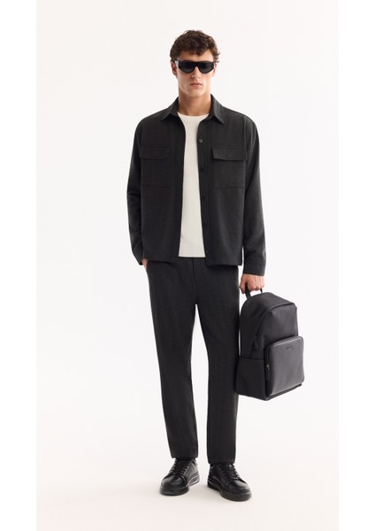 Erkek Antrasit Klasik Yaka Kolay Ütülenen Comfort Fit Gömlek Ceket A52Y2104