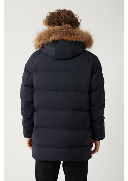 Erkek Lacivert Kuş Tüyü Dolgulu Çıkma Kürklü Su İtici Kumaşlı Mont A32Y6012 indirimleri