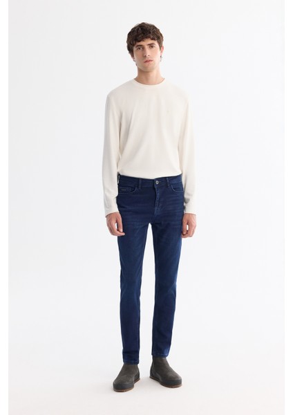 Erkek Lacivert Eskitme Yıkama Esnek Berlin Slim Fit Jean Pantolon B003521