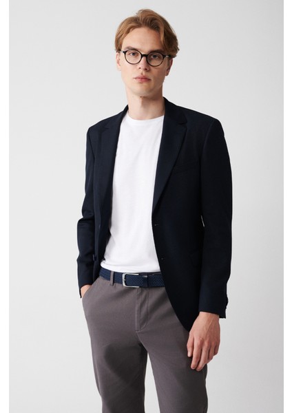 Erkek Lacivert Kırlangıç Yaka Astarlı Kapaklı Cepli Kruvaze Ceket A32Y4022