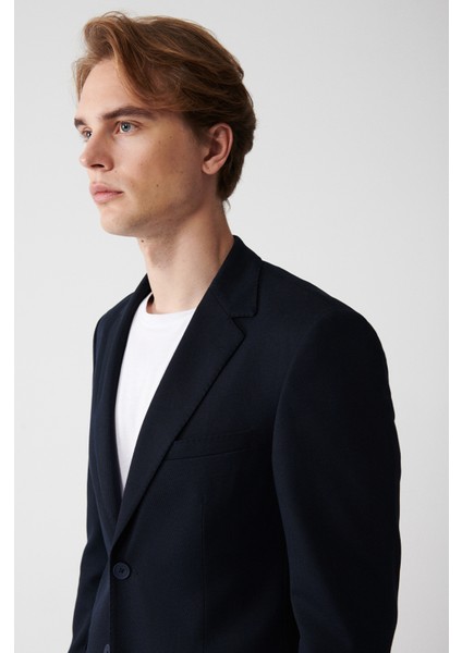 Erkek Lacivert Kırlangıç Yaka Astarlı Kapaklı Cepli Kruvaze Ceket A32Y4022 fiyatları