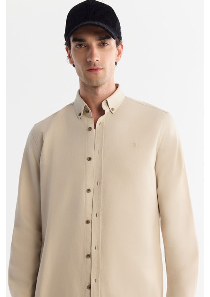Erkek Bej Düğmeli Yaka Pamuklu Soft Touch Regular Fit Gömlek B002036 fiyatları