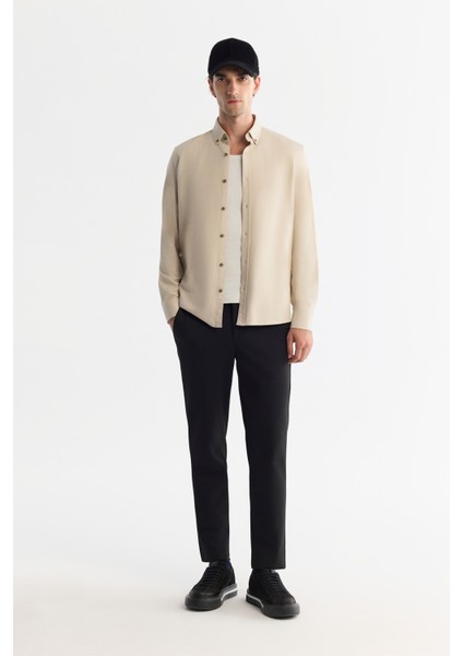 Erkek Bej Düğmeli Yaka Pamuklu Soft Touch Regular Fit Gömlek B002036 fırsatları