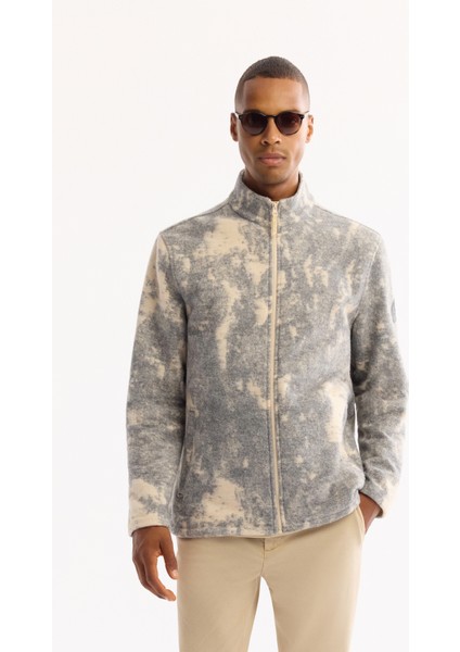 Erkek Antrasit Dik Yaka Fermuarlı Soft Touch Desenli Polar Regular Fit Sweatshirt A52Y1206